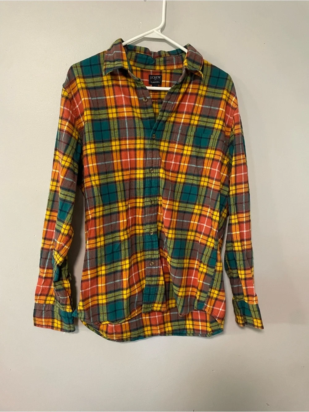 J. Crew Men's Teal, Orange & Yellow Plaid Button-Down Shirt
